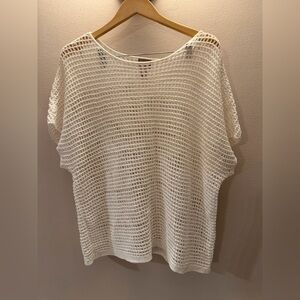 Chicos Open Knit Mesh Sweater Top White Short Sleeve Size 2 Large